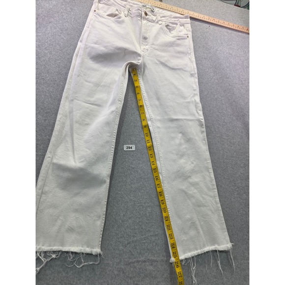 Zara Womens White Wide Leg Frayed Hem Denim Jeans High Rise Size 8 - Picture 11 of 16